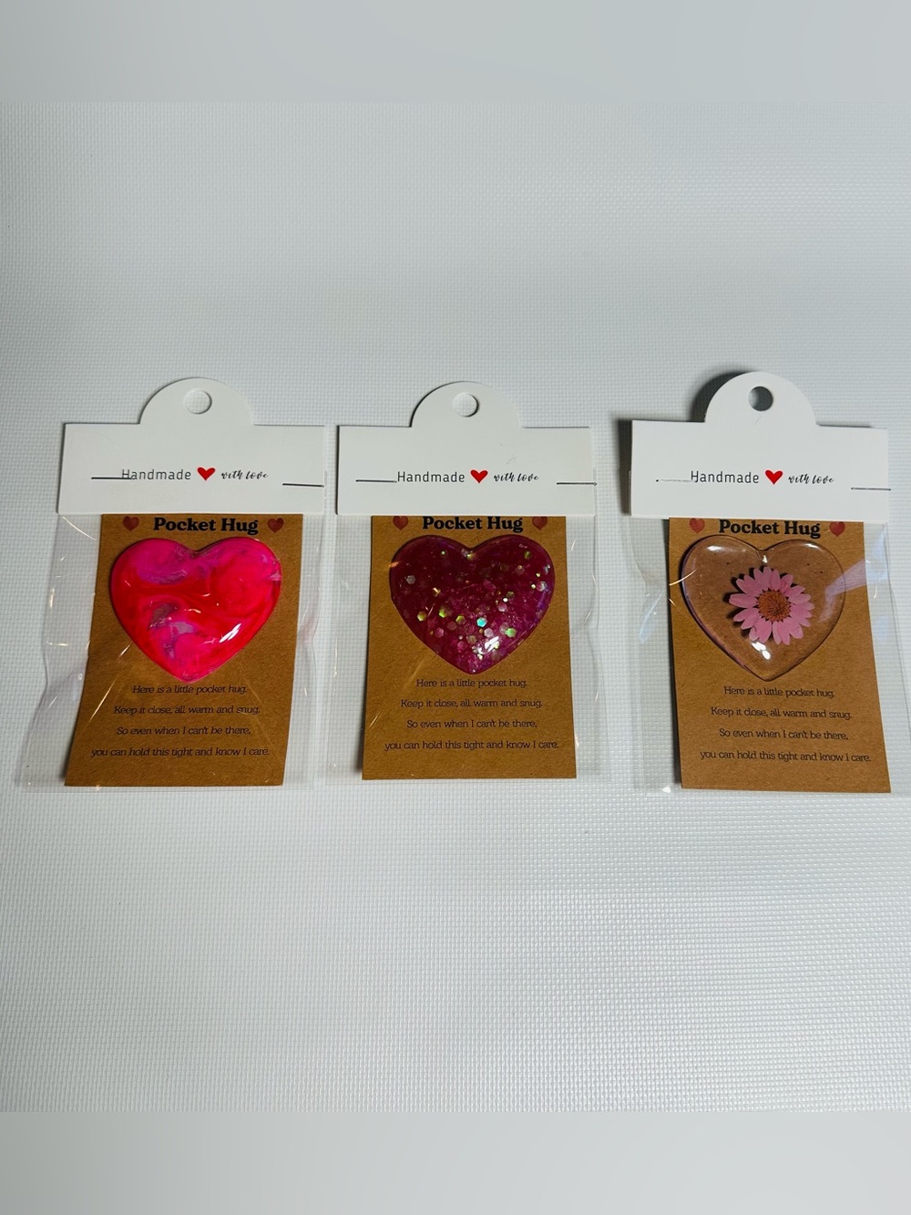 Handmade Resin Heart Pocket Hug Trio - Set of 3